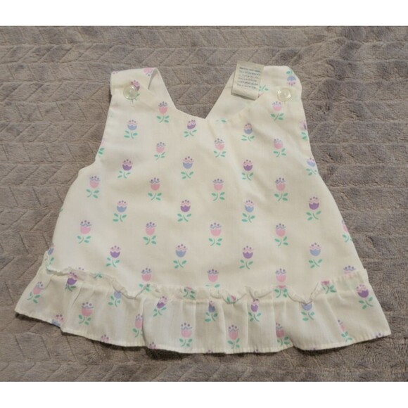 Babyfair Baby Girl Apron Top 0-6 Months Tulips Floral Vintage 1990s - Picture 1 of 4